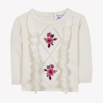 Kız Çocuk Çiçek Nakışlı Kazak