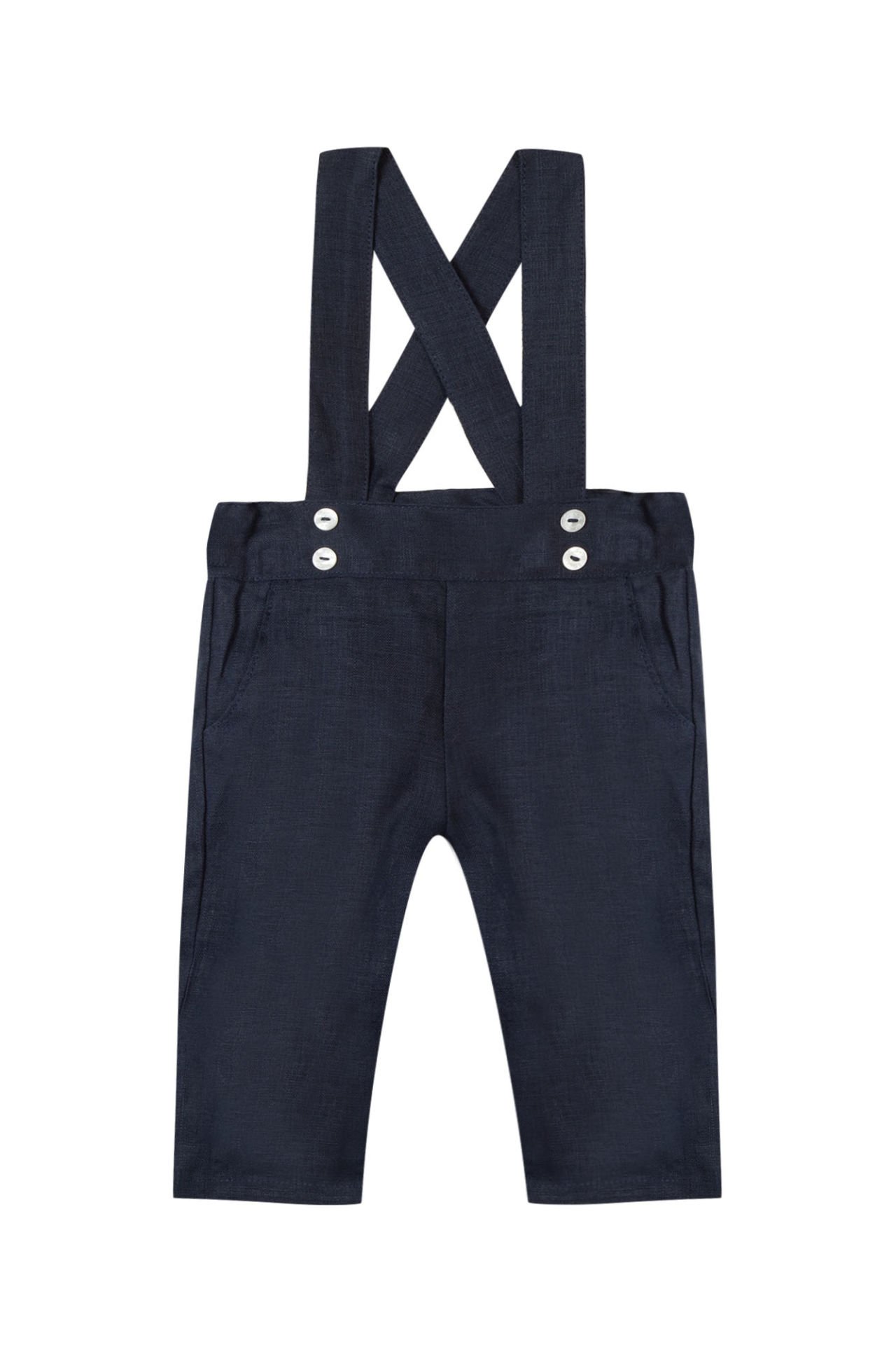 Erkek Bebek Askılı Keten Pantalon