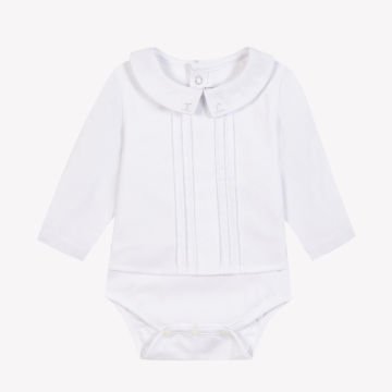 Erkek Bebek Pili Yakalı Ceremonie Body Beyaz