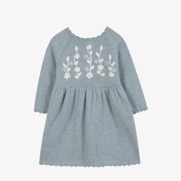 Kız Bebek Çiçek Nakışlı Triko Elbise