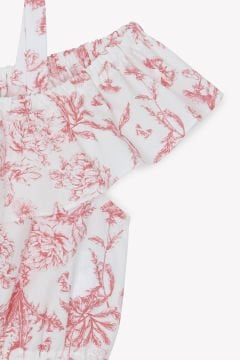 Kız Çocuk Çiçek Desenli Crop Bluz + Etek Takım