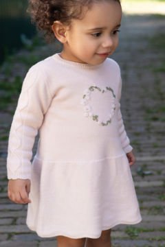 Kız Bebek Kalp Nakışlı Yün Elbise