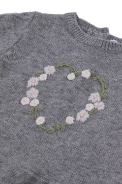 Kız Bebek Kalp Nakışlı Yün Elbise
