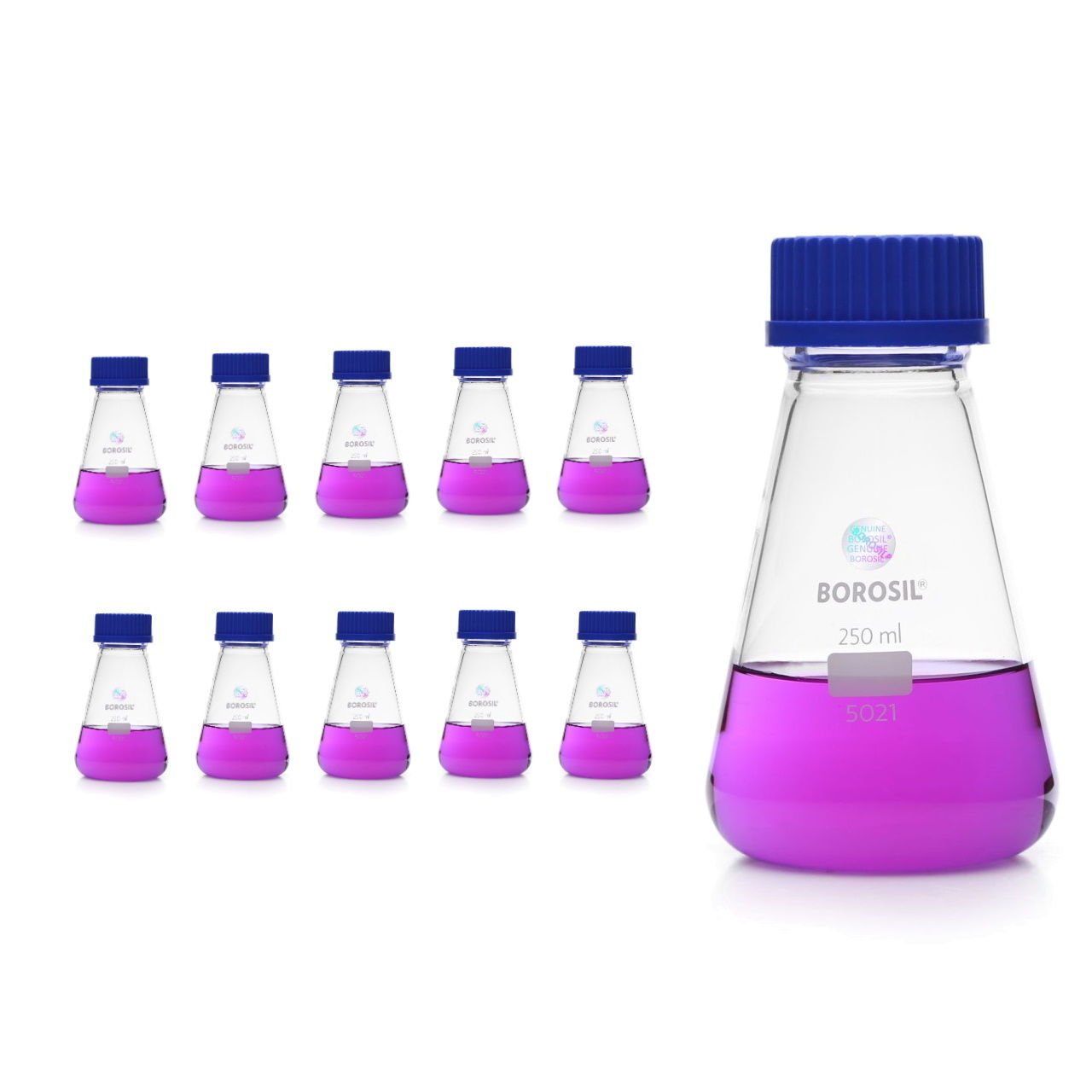 Borosil Cam Erlen 250 ml - Erlenmeyer Flask GL45 Kapaklı - 10 Adet Toptan