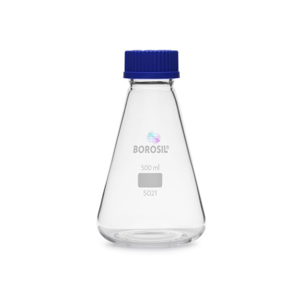 Borosil Cam Erlen 500 ml - Erlenmeyer Flask GL45 Kapaklı - 10 Adet Toptan