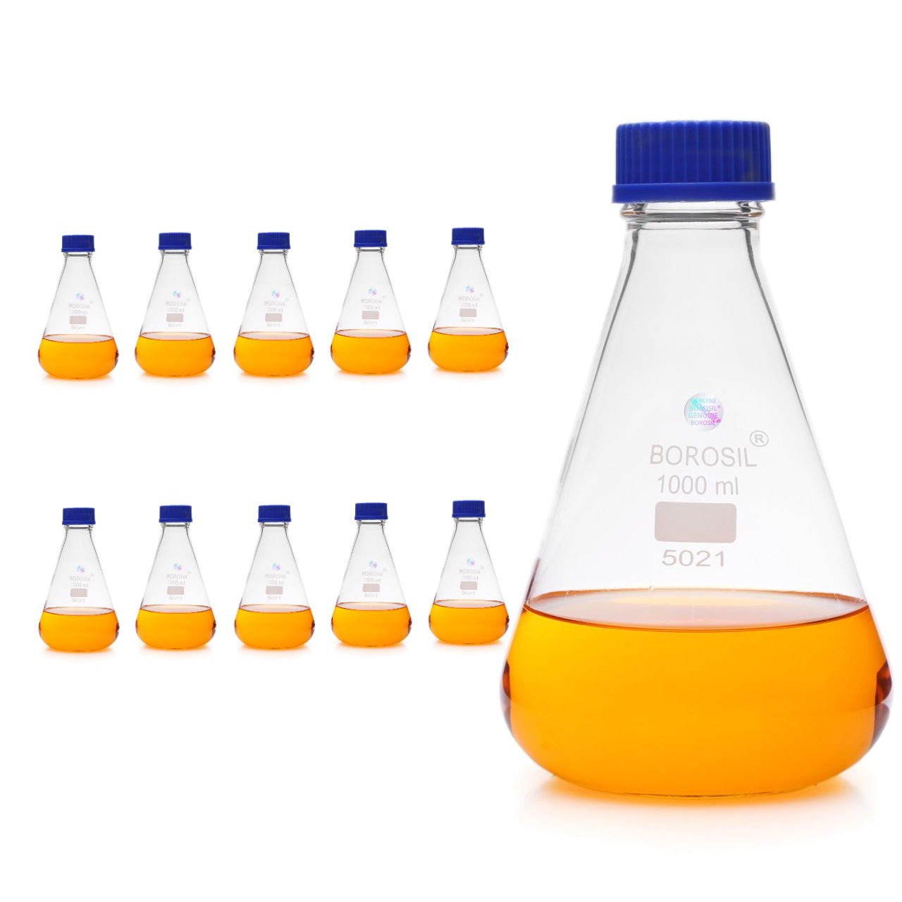 Borosil Cam Erlen 1000 ml - Erlenmeyer Flask GL45 Kapaklı - 10 Adet Toptan