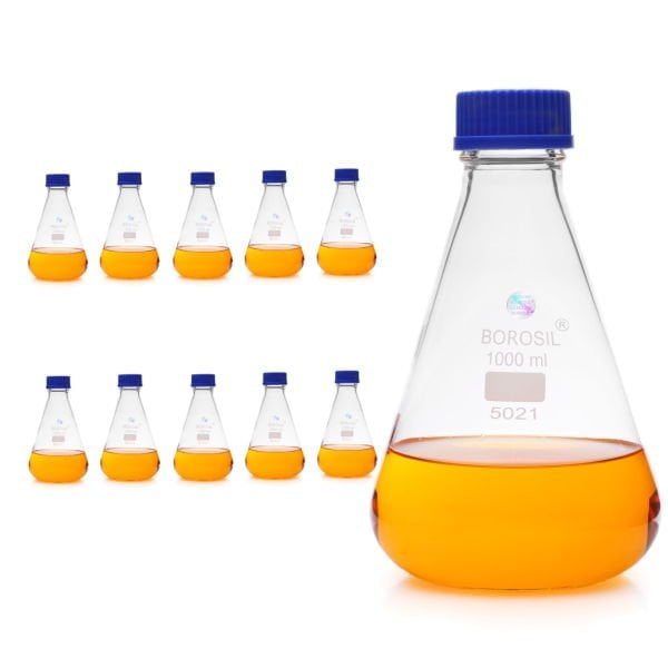 Borosil Cam Erlen 1000 ml - Erlenmeyer Flask GL45 Kapaklı - 10 Adet Toptan