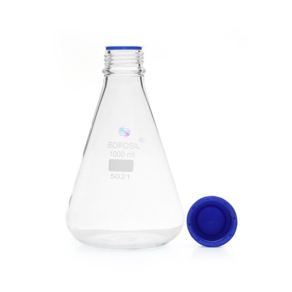 Borosil Cam Erlen 1000 ml - Erlenmeyer Flask GL45 Kapaklı - 10 Adet Toptan