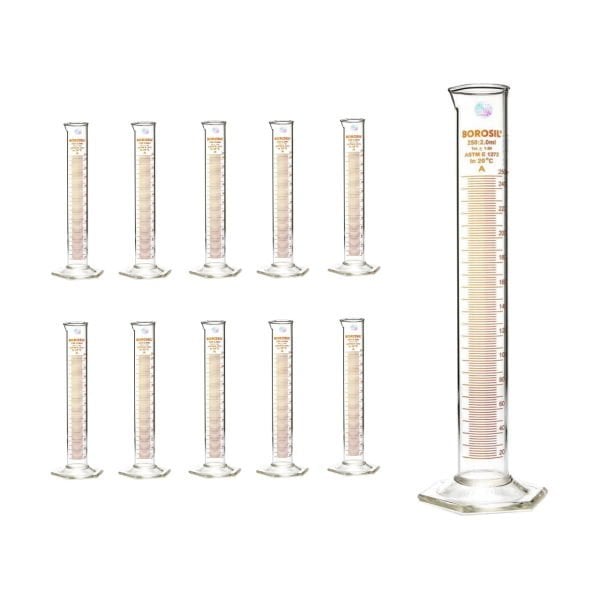 Borosil Cam Mezür 250 ml - Dereceli Silindir Sertifikalı - 10 Adet Toptan