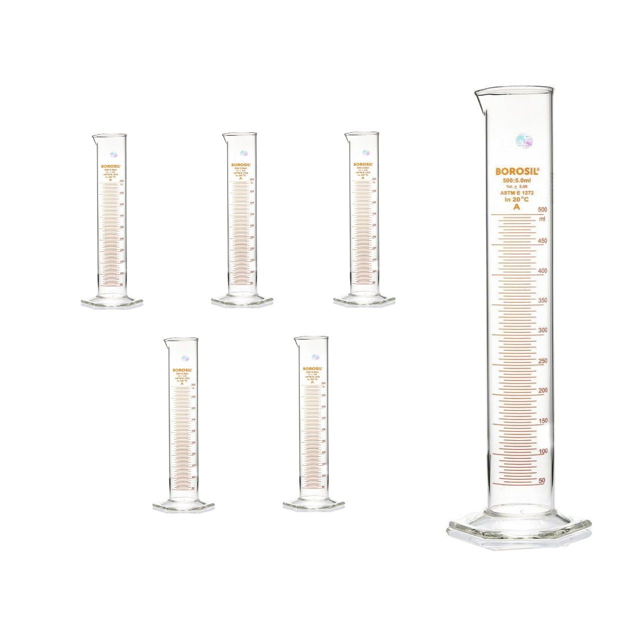 Borosil Cam Mezür 500 ml - Dereceli Silindir Sertifikalı - 5 Adet Toptan