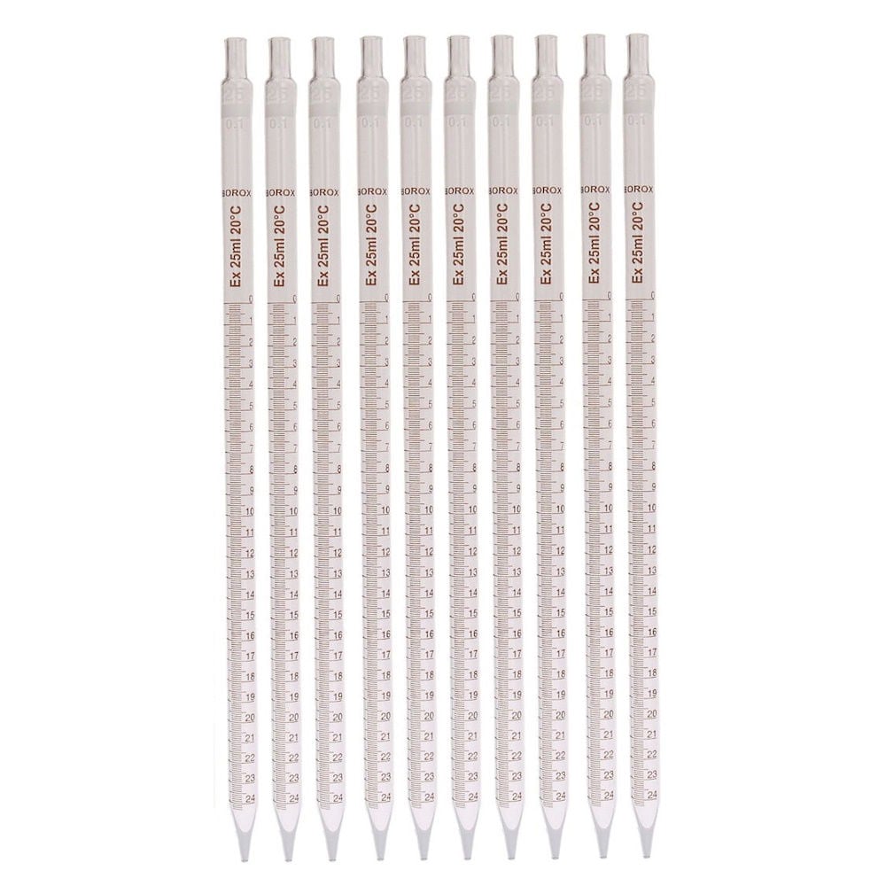 Borox Cam Dereceli Pipet 25 ml - Serolojik Pipet - 10 Adet