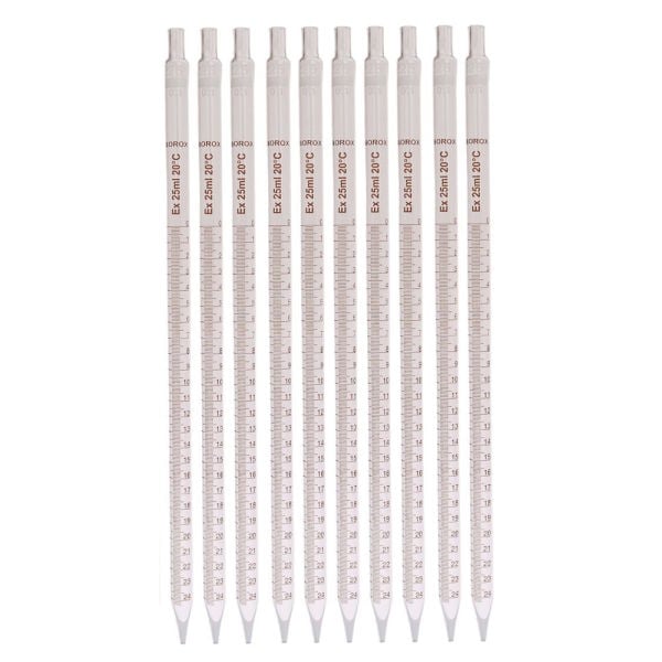 Borox Cam Dereceli Pipet 25 ml - Serolojik Pipet - 10 Adet