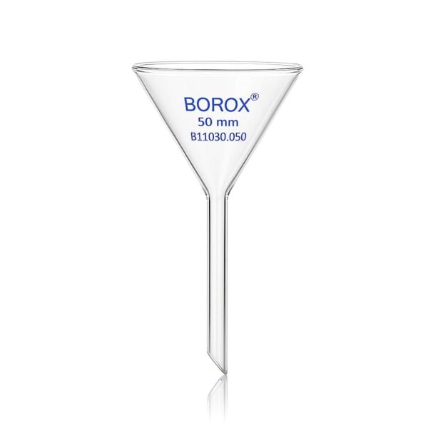 Borox Cam Huni 50 mm - Kısa Saplı Laboratuvar Huni - 10 Adet Toptan