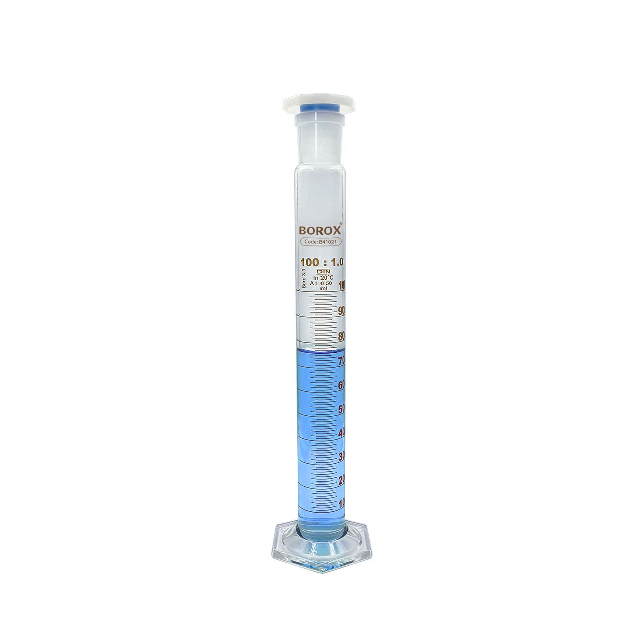 Borox Cam Çalkalamalı Mezür 100 ml - Plastik Tıpalı Dereceli Silindir