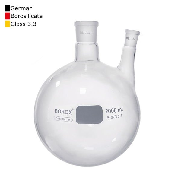 Borox Cam Balon 2000ml - Dibi Yuvarlak Şilifli - İki Boyunlu