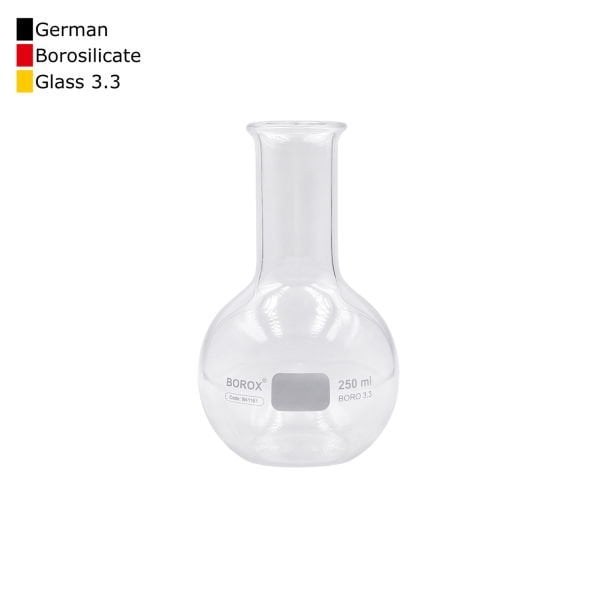 Borox Cam Balon 250 ml - Dibi Düz - Şilifsiz Deney Balonu