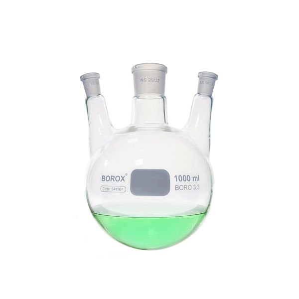 Borox Cam Balon 1000 ml - Dibi Yuvarlak Şilifli - Üç Boyunlu 29/32-14/23