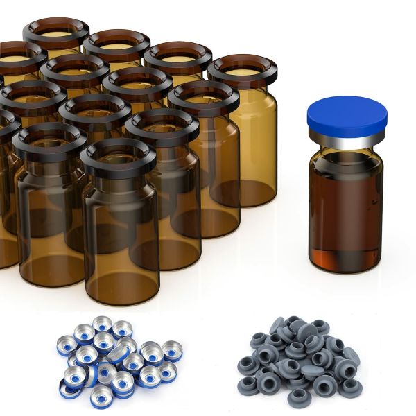 Borox Kapaklı Tıpalı Amber Cam Şişe 10ml - Crimp Vial ND20 - Dibi Düz - 100 Adet Toptan