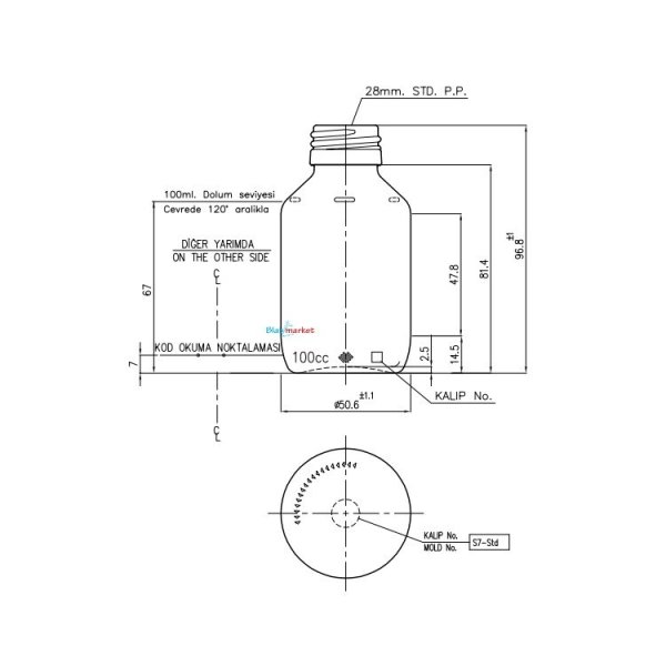 Borox Amber Cam Şişe 100ml - Siyah Kapaklı Şişe 100cc 100Adet
