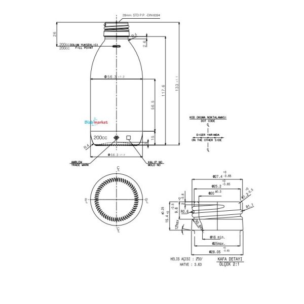 Borox Amber Cam Şişe 200ml - Siyah Kapaklı Şişe 200cc 100Adet
