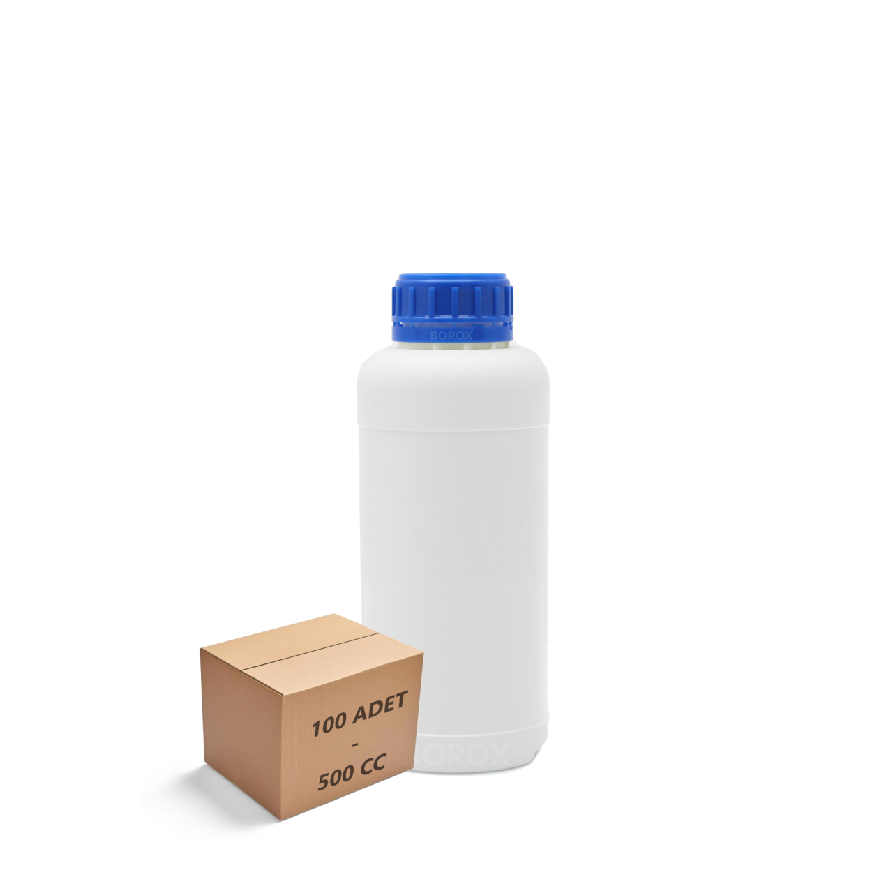 Borox Plastik Yuvarlak Şişe 500 ml - Mavi Kapaklı 100 Adet