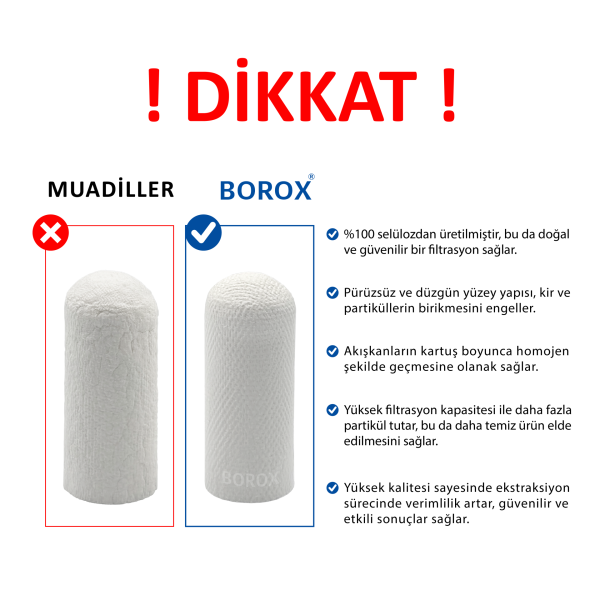 Borox Soxhlet Ekstraksiyon Kartuşu - Selüloz - 33x100mm Kartuş Filtre