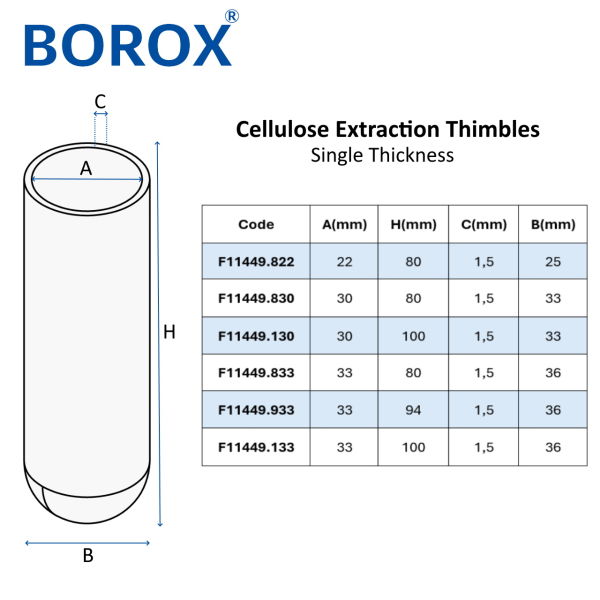 Borox Soxhlet Ekstraksiyon Kartuşu - Selüloz - 33x100mm Kartuş Filtre