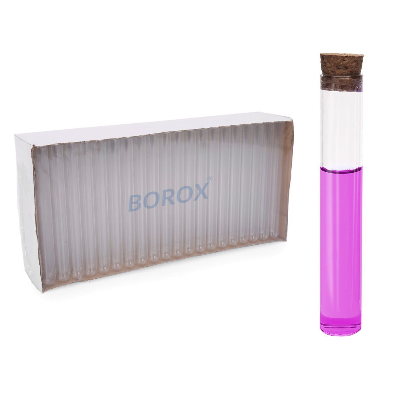 Borox Cam Deney Tüpü 30 ml - Mantar Tıpalı Dibi Düz Tüp Şişe - 95 Adet Toptan