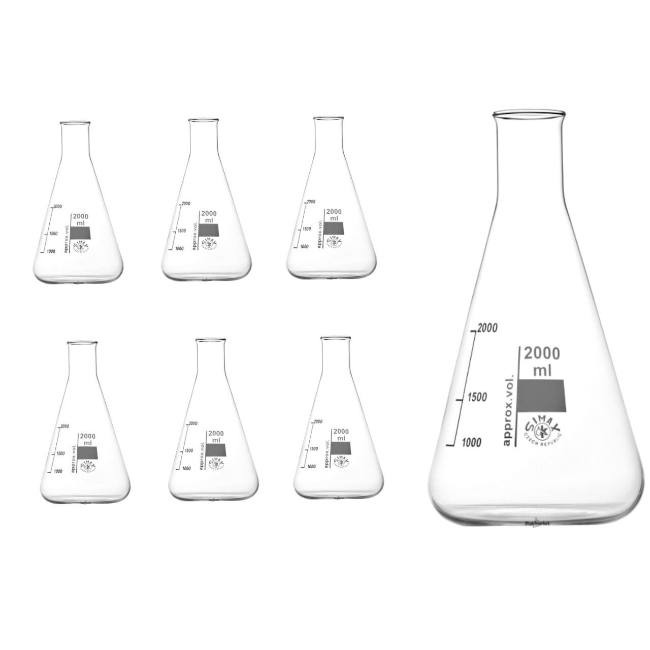 Simax Cam Erlen 2000 ml - Erlenmeyer Flask Dar Boyunlu - 6 Adet