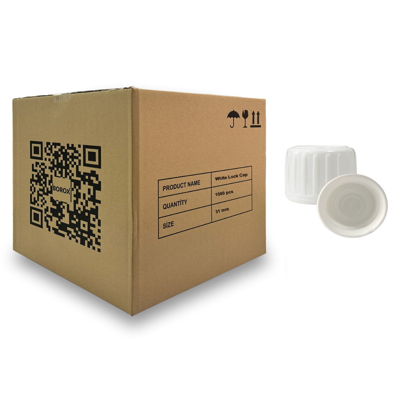 31pp Beyaz Kilitli Kapak - PE Contalı - 31 mm Ağızlı Şişeler İçin Uygundur - 1000 Adet Toptan