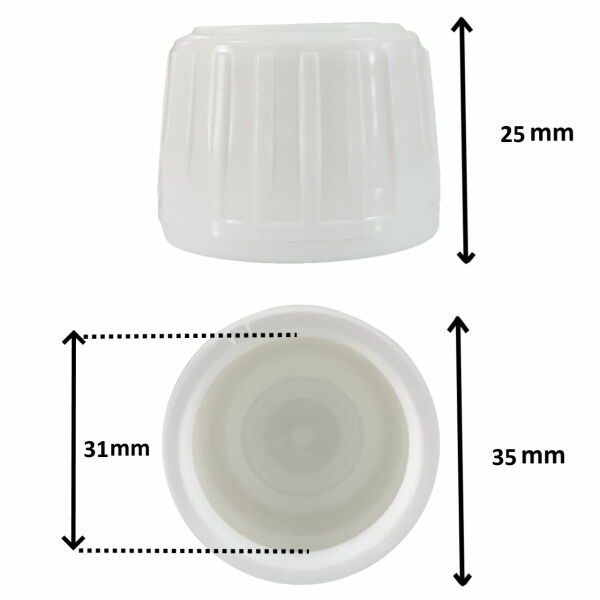 31pp Beyaz Kilitli Kapak - PE Contalı - 31 mm Ağızlı Şişeler İçin Uygundur - 1000 Adet Toptan
