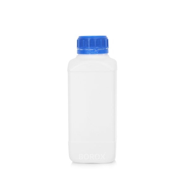 Borox Plastik Kare Şişe 1000 ml - Mavi Kapaklı Şişe 5 Adet