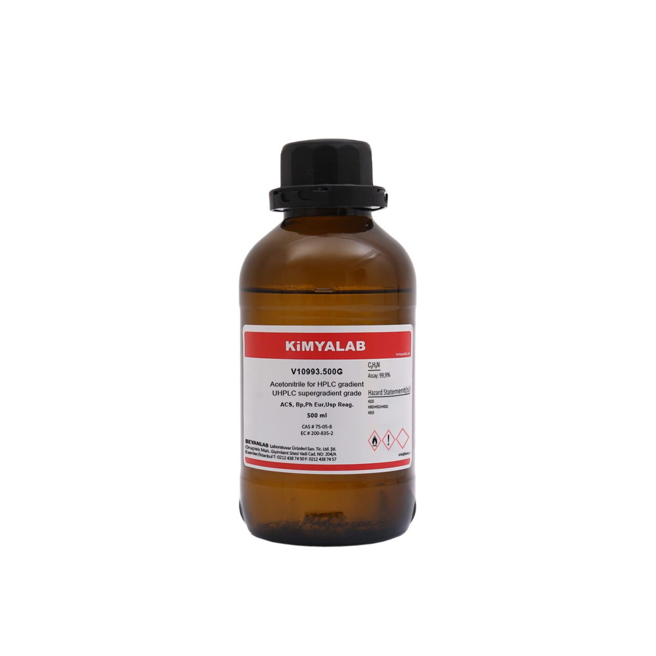 Kimyalab Asetonitril 500ml - Acetonitrile Reag Ph Eur for HPLC ACS