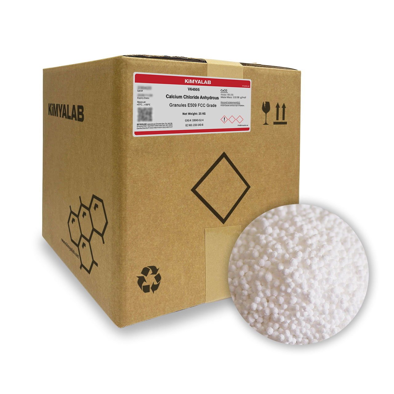 Kimyalab Kalsiyum Klorür Granül 94% - Calcium Chloride Anhydrous Food Grade 25 Kg-Koli Toptan