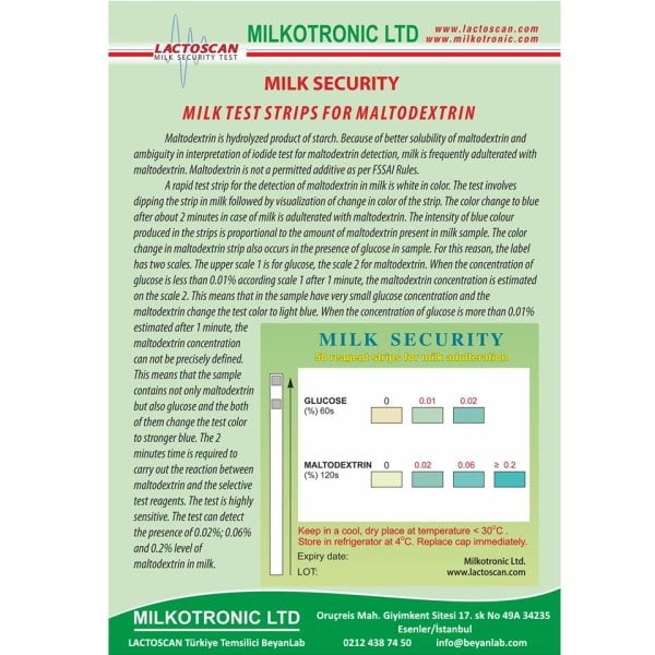 Lactoscan Süt Kalitesi İçin Maltodekstrin Glukoz Ölçüm Kiti