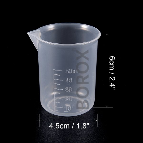 Borox Plastik Beher 50 ml - Kabartma Dereceli Beaker 100Adet