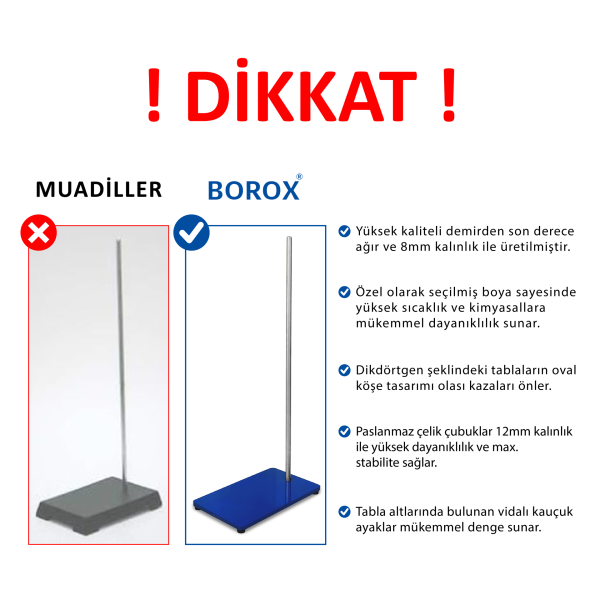 Borox Büret Standı 150x250mm - Dikdörtgen Bunzen Mesnedi - Yüksek Kaliteli