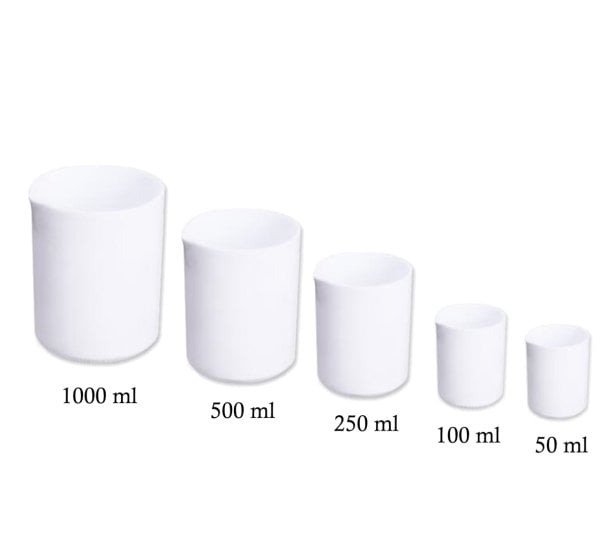 Teflon Beher 100 ml - PTFE Isıya Dayanıklı Beaker - 10 Adet