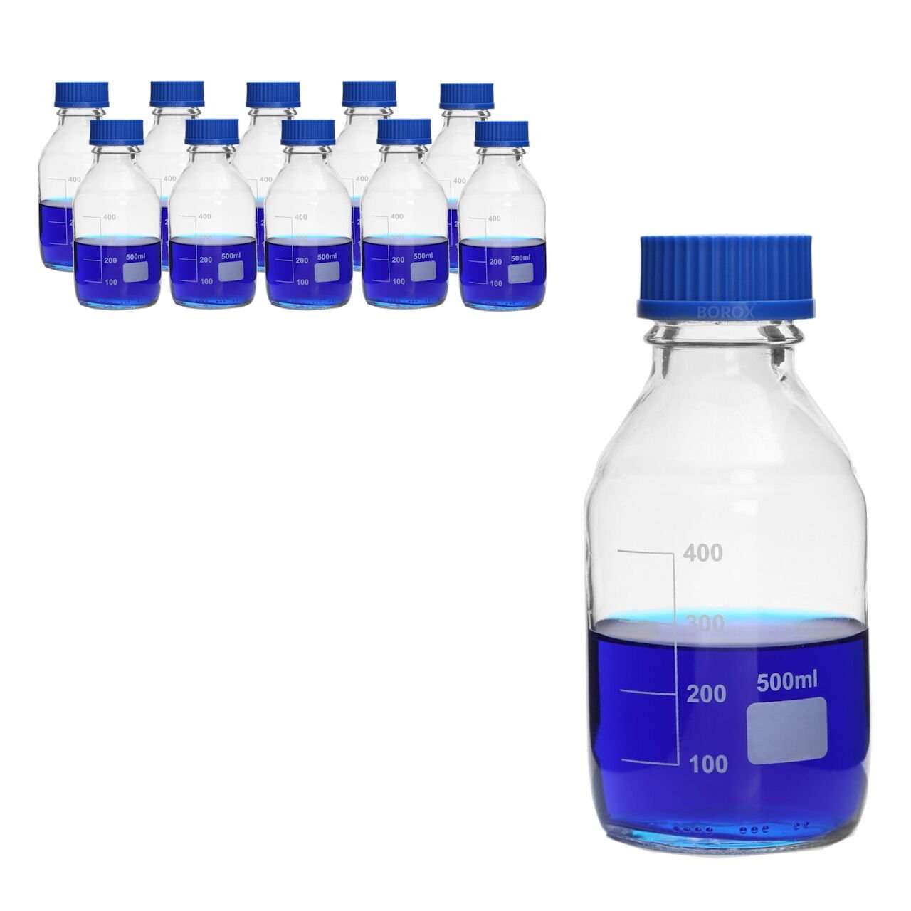 Borox Cam Şişe 500 ml - Vida Kapaklı Numune Şişesi - Otoklav Şişe - 10 Adet Toptan