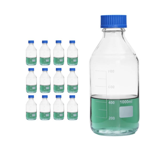Borox Cam Şişe 1000ml - Vida Kapaklı Numune Şişesi - Otoklav Şişe - 12 Adet Toptan