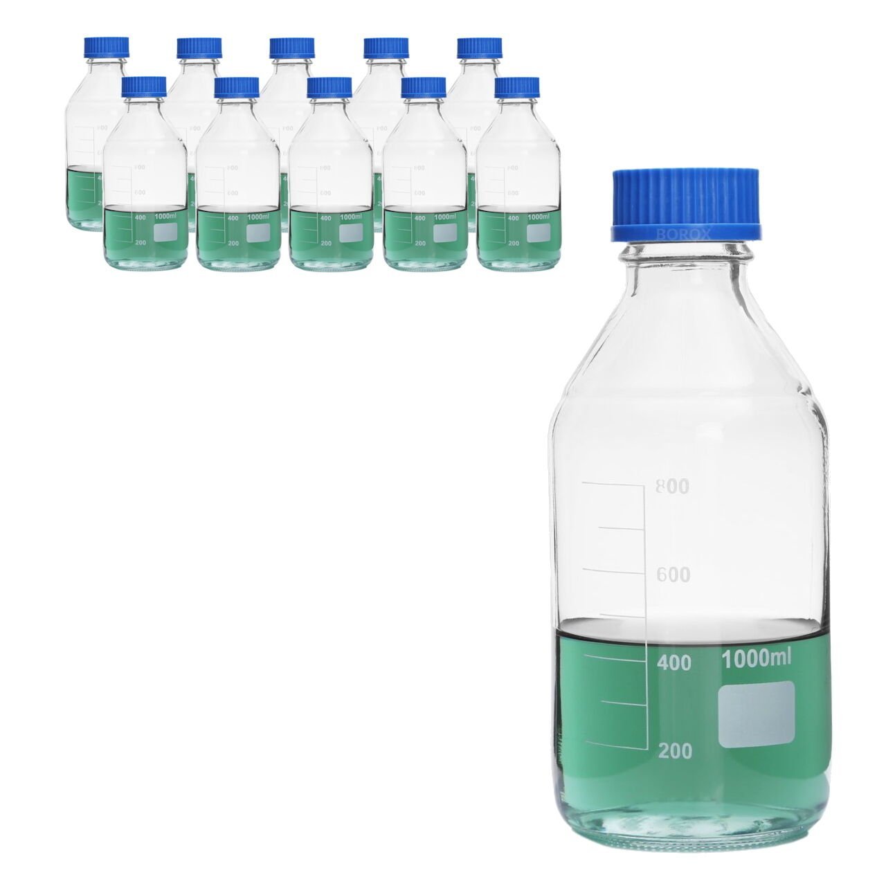 Borox Cam Şişe 1000ml - Vida Kapaklı Numune Şişesi - Otoklav Şişe - 10 Adet Toptan