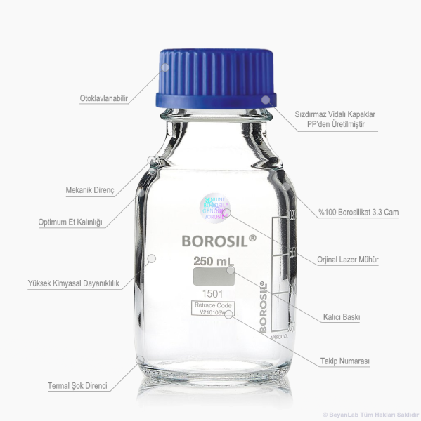Borosil Cam Otoklav Şişe 1000ml - Vida Kapaklı Şişe - 10Adet Toptan