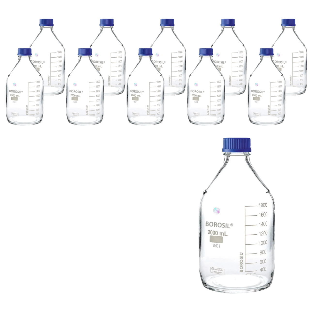 Borosil Cam Otoklav Şişe 2000ml - Vida Kapaklı Şişe - 10Adet Toptan
