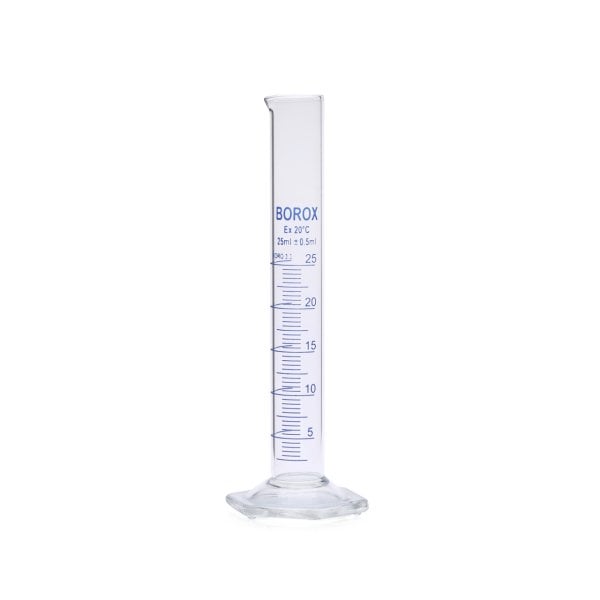 Borox Cam Mezür 25ml - Dereceli Silindir Mavi Skala - 10Adet Toptan