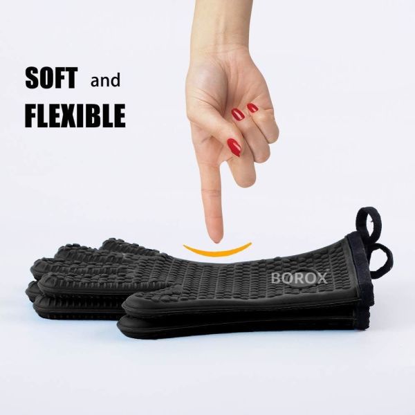 Borox Silikon Eldiven - Isıya Dayanıklı - Su Geçirmez - Gri Fırın Bulaşık Eldiveni - 10 Çift