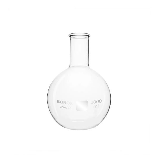 Borox Cam Balon 2000 ml - Dibi Düz - Şilifsiz Deney Balonu