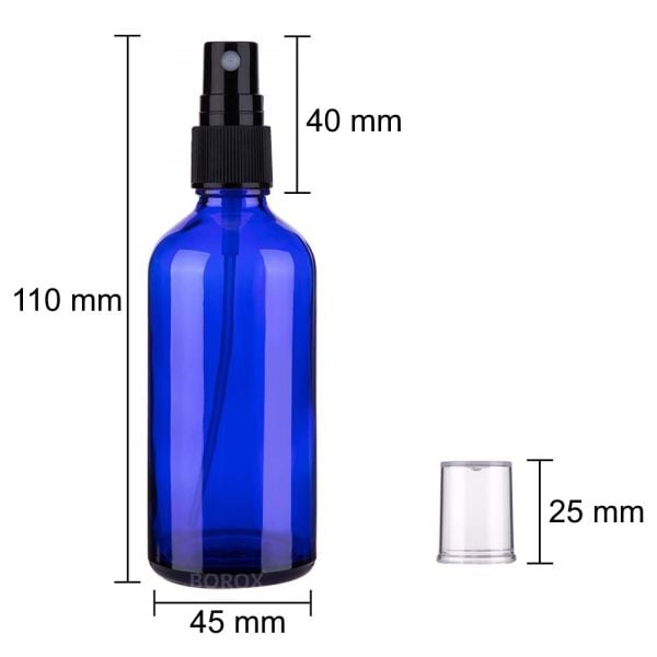 Borox Mavi Cam Sprey Şişesi 100 ml - Spreyli Kolonya Şişe - 100 Adet Toptan