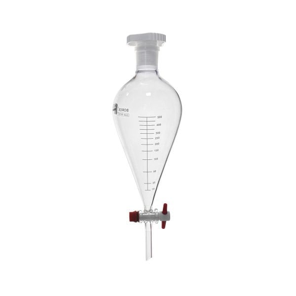 Borox Cam Ayırma Hunisi 500 ml - Armudi Tip - Teflon Musluklu Tıpalı - Hacim Ölçekli