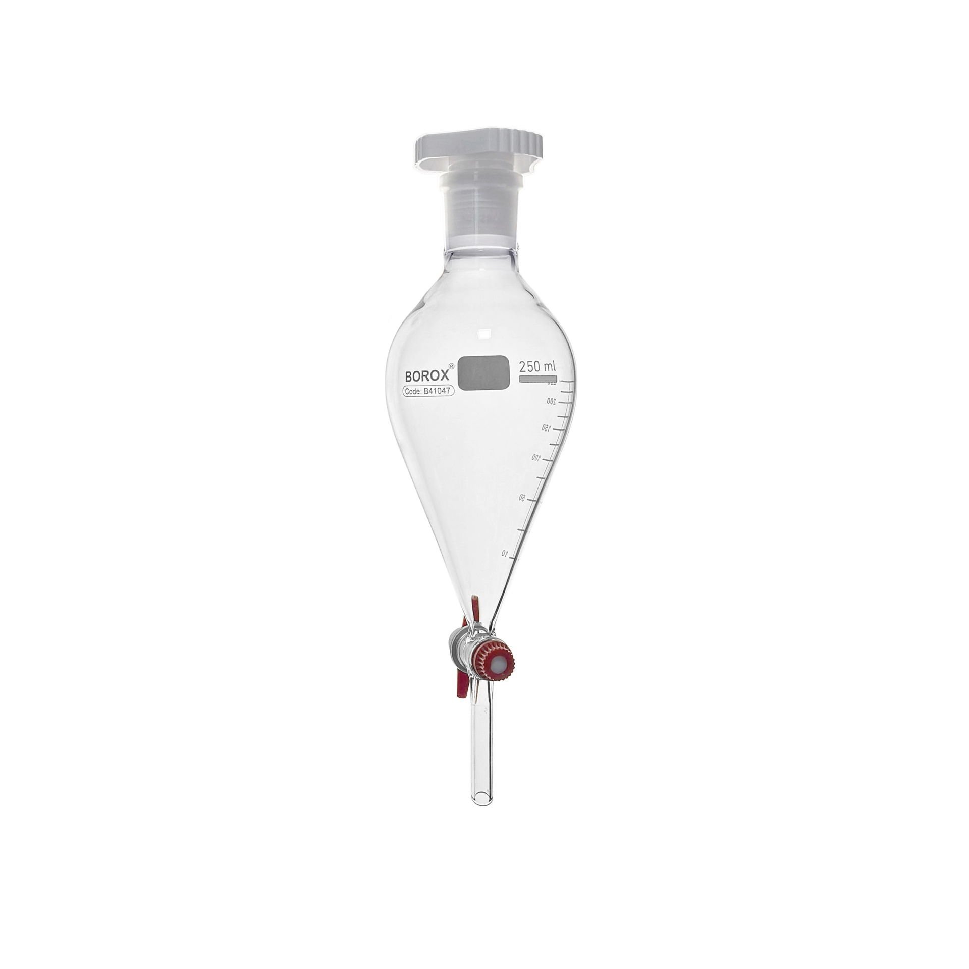 Borox Cam Ayırma Hunisi 500 ml - Armudi Tip - Teflon Musluklu Tıpalı - Hacim Ölçekli