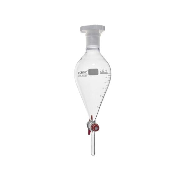Borox Cam Ayırma Hunisi 500 ml - Armudi Tip - Teflon Musluklu Tıpalı - Hacim Ölçekli